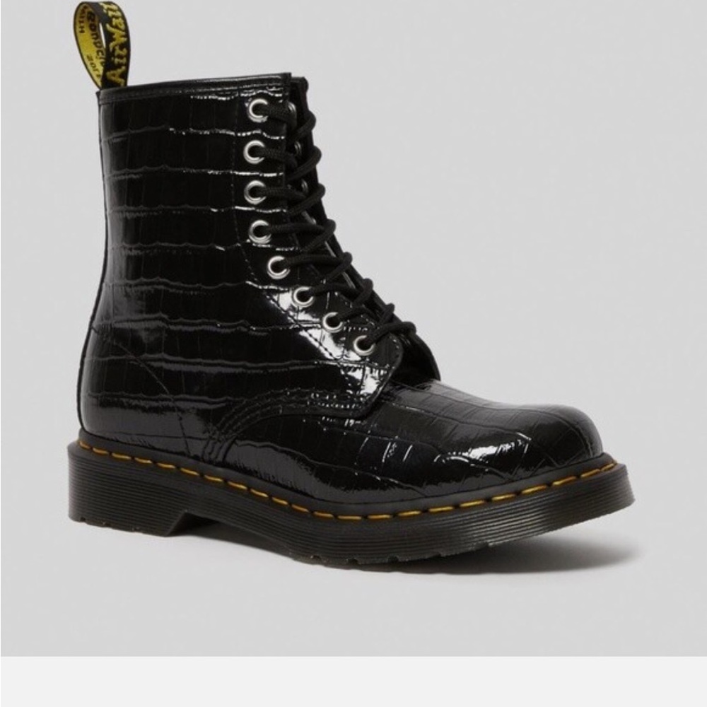 Dr. Martens Croc Black Patent Leather Boots